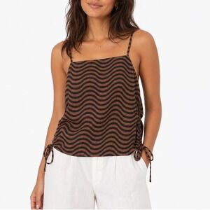 HM Conscious Choice Brown Black Wavy Stripe Ruched Side Crop Top Size 16